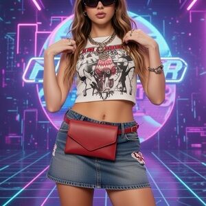 NWT Forever 21 Red Faux Leather Envelope Belt Bag